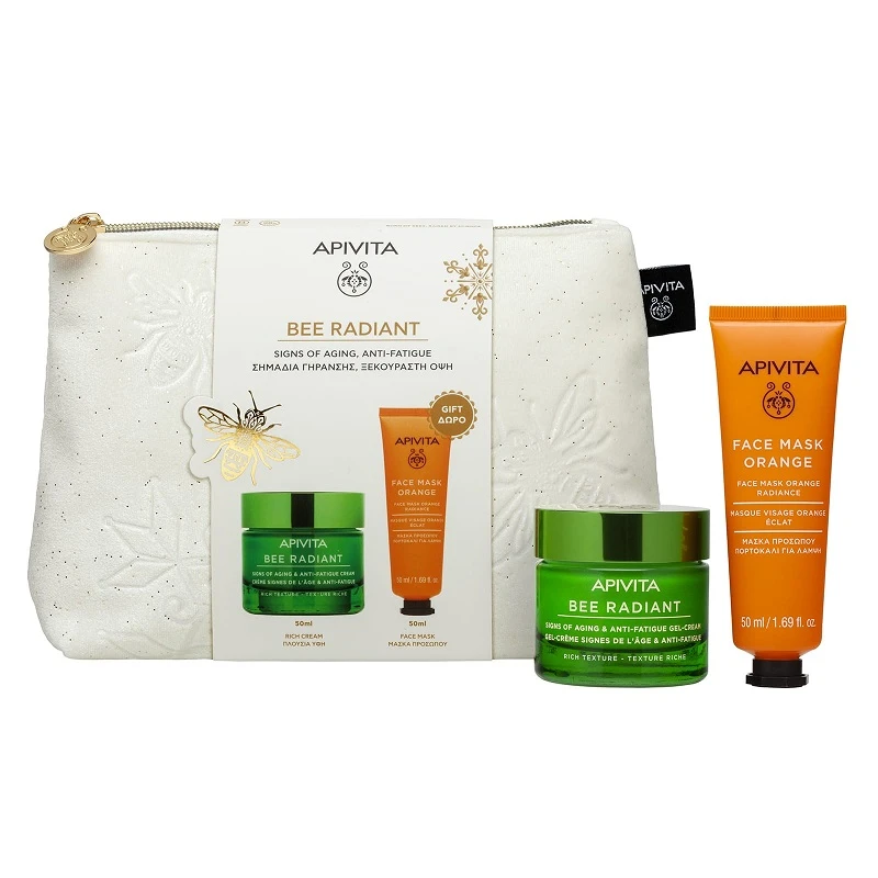 APIVITA - PROMO PACK BEE RADIANT Κρέμα Πλούσιας υφής - 50ml ΜΕ ΔΩΡΟ Μάσκα για λάμψη με πορτοκάλι - 50ml